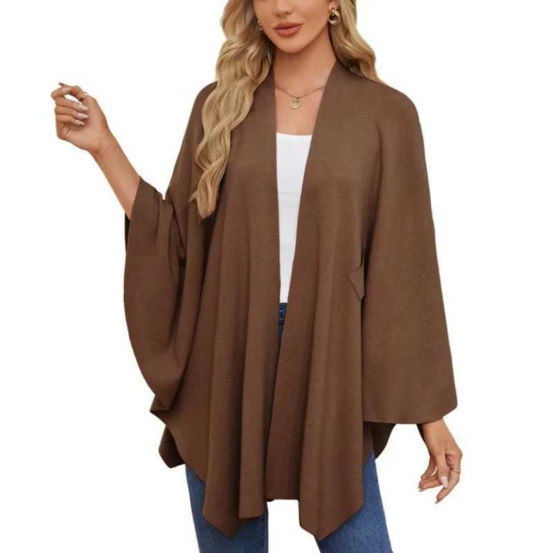 Luxury Knit Wrap Poncho with Self - Tie Belt Elegant Cozy Outerwear for Autumn Winter Fashion Outfits Y251208