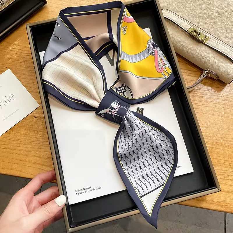 Luxury Luxury Spring Summer Ear Silk Scarf Women Striped Print Neckerchief Wrist Towel Korean Style Tie Bag Band Ladies Neck Scarf Y251208