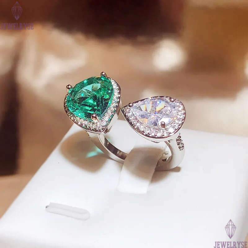 Wedding Drop Rings for Women Birthday Day Gift Luxury Love Heart Green White Diamond Chinese Finger Ring Mosonite Stone Jewelry Wholesale anillos