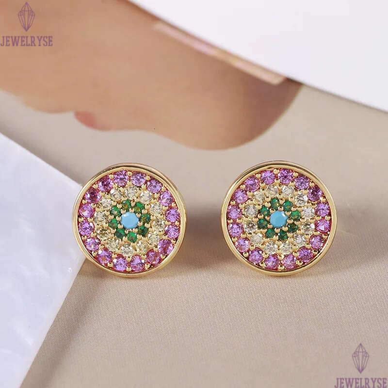 2024 New fashion round evil eyes designer earrings for women colorful diamond cz zircon geometry classic luxury aretes brincos numbers earring ear rin