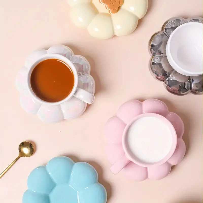 Ceramic Cloud-Shaped Coffee Cup Creative Suower Saucer Unique Off Afternoon Tea g Exquisite Milk Cups Kitchen Drinkware H251209