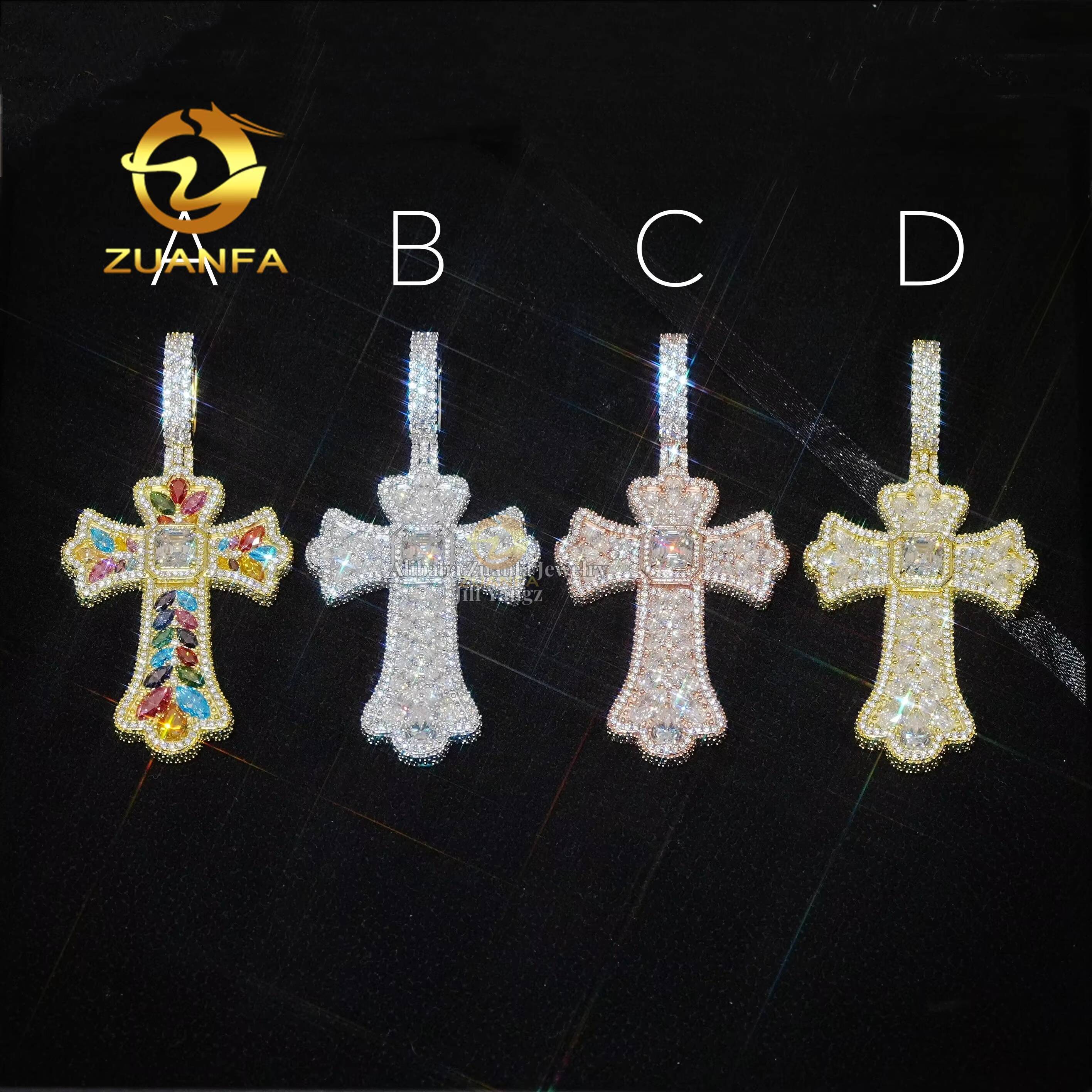 Exquisite Luxury New Design Cross Pendant Mixed Fancy Cut Colorful Moissanite Pendants Iced Out Jewelry Custom Cross Pendant