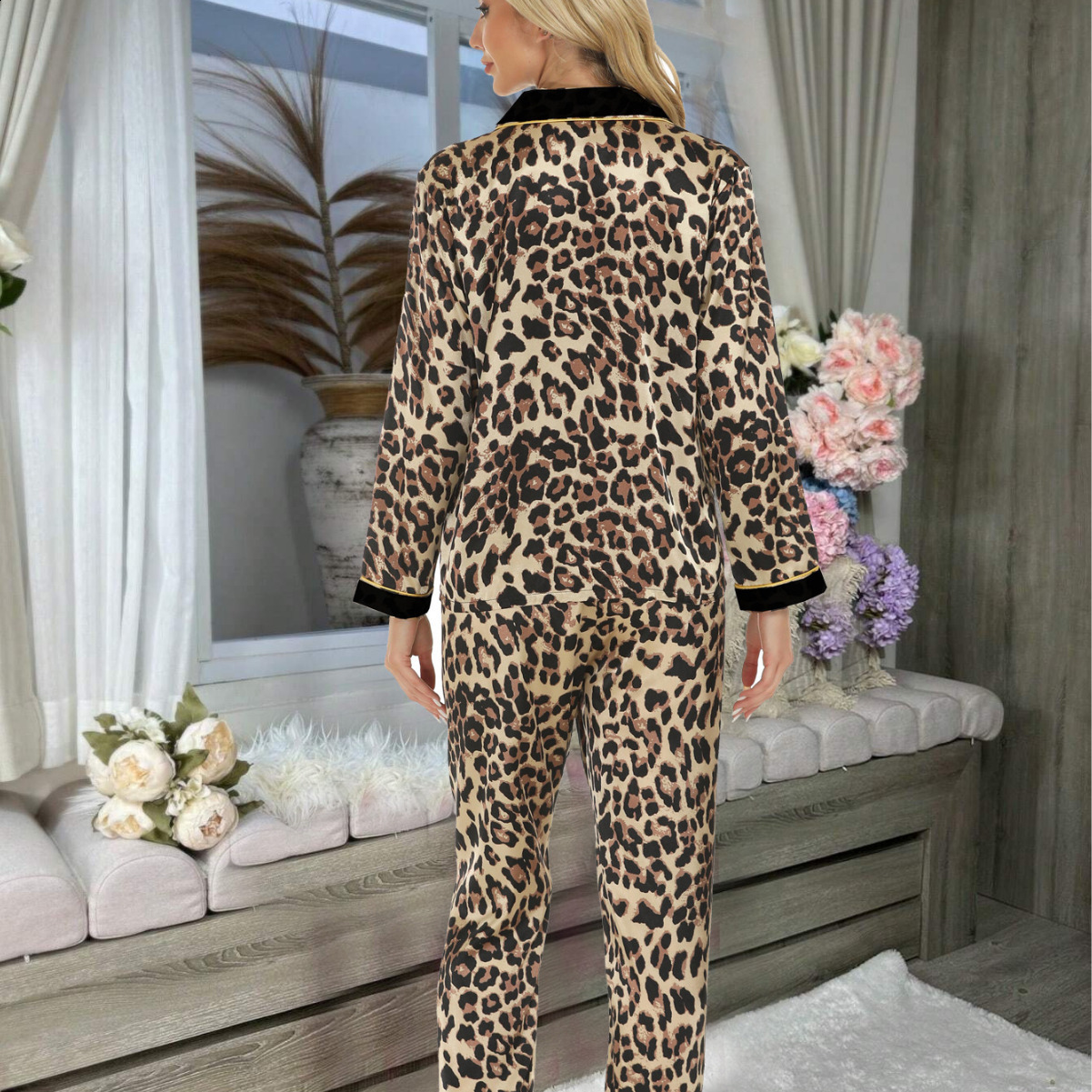 Satin Pajamas for Women Long Sleeved Striped Pjamas Sleepwear 2 Pieces Set Lounge Wear Home Clothes Year Birthday Gift 211007