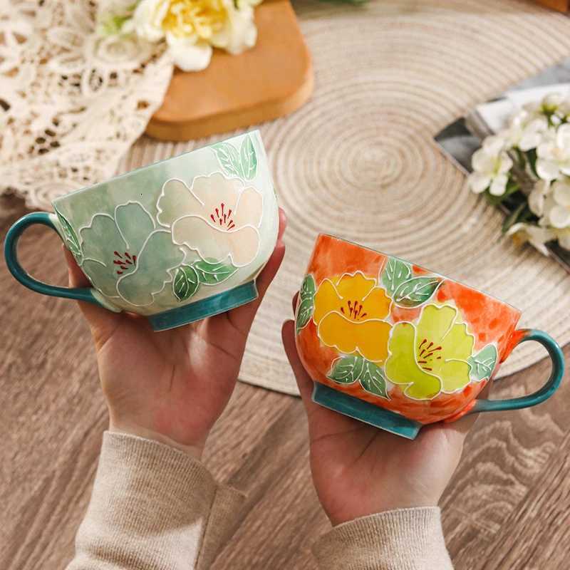 500ml Ceramic Cup Handmade Glyptic Breakfast Bowl Large Capacity Water Cup for Off Porcelain Coffee g for Afternoon Tea H251209