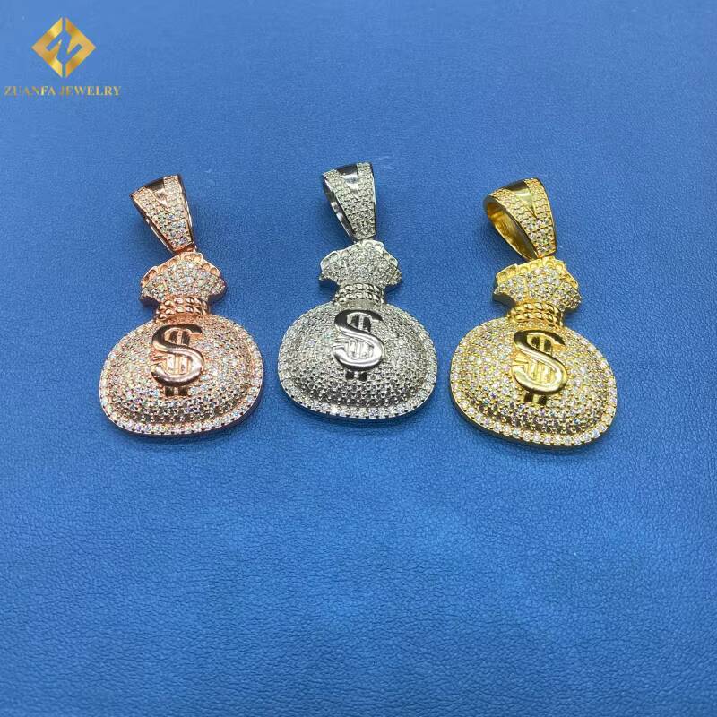 Hot Sale Baguette Cut VVS Moissanite Pendant Men Coin Purse Pendant HipHop Pendant 925 Sterling Silver Pendant Pass Diamond Test