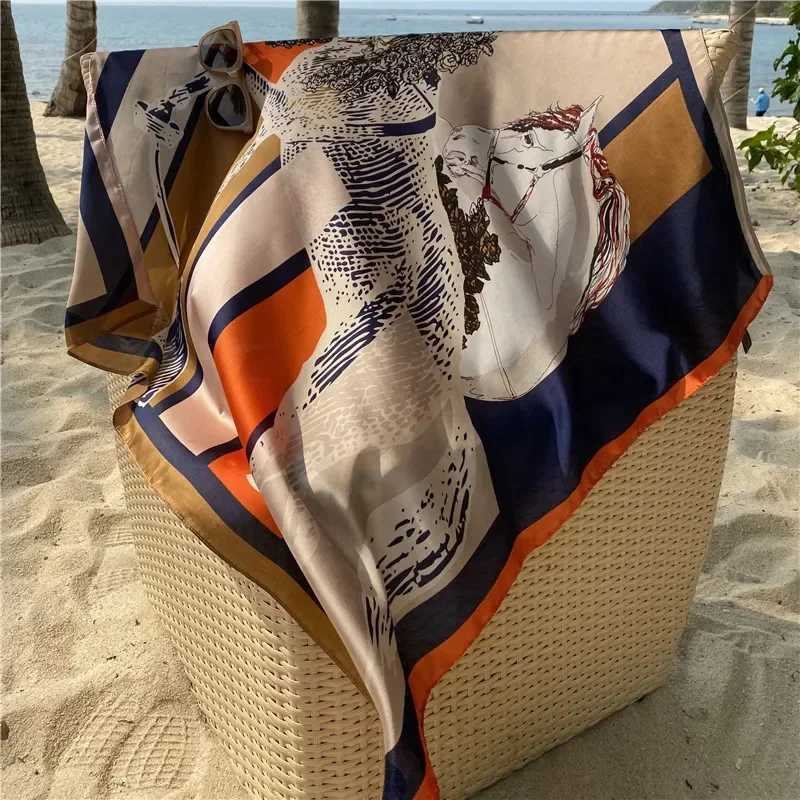 Luxury 1 pcs 90x90cm spring and autumn Korean version of large square scarf imitation silk scarf bib all fashion headband Y251208