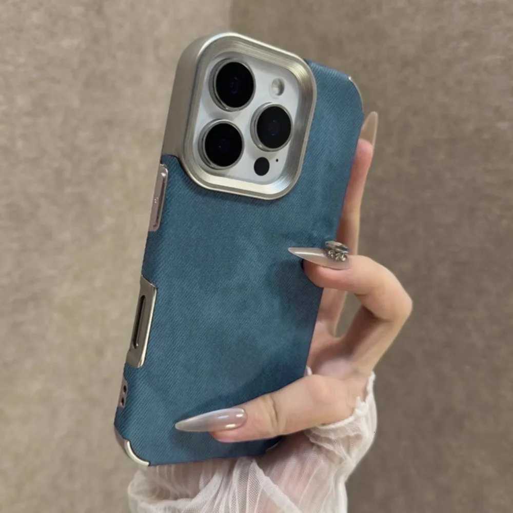 Plating Vintage Jeans Case for iPhone 16 15 14 13 12 Pro Max 11 Plus 16Prax Luxury Retro Soft Bumper Cowboy Fabric Phone Cover C251209