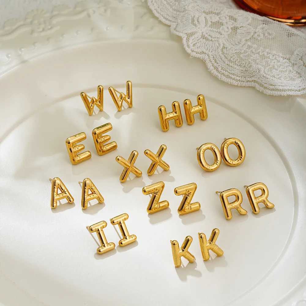 Charm Letter Gold Color Stainless Steel Stud Earrings Trendy Delicate Mini A-z Alphabet Initial Earring for Women Party Jewelry K251209 H260202