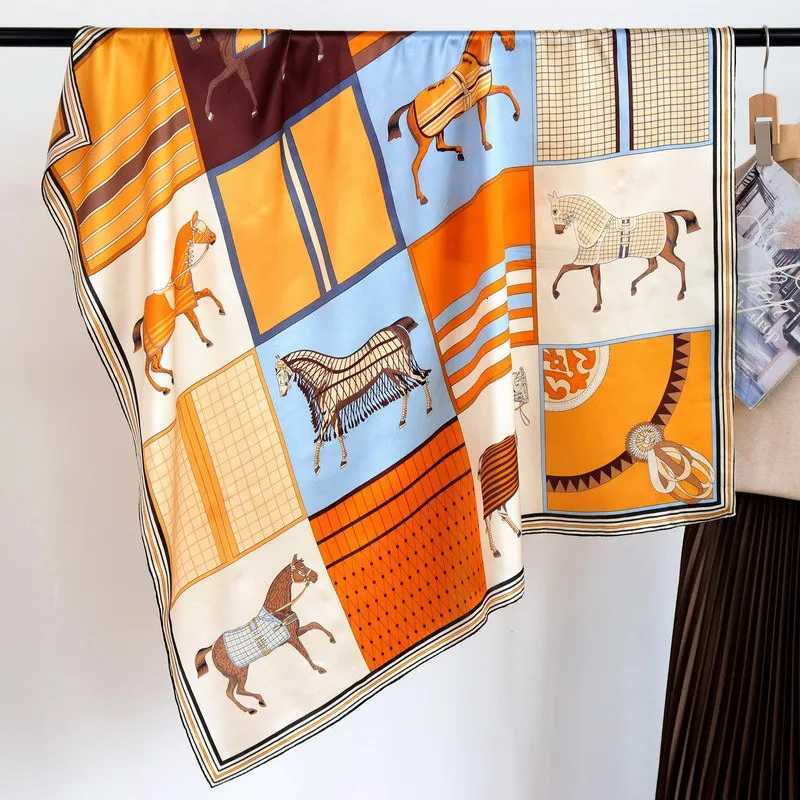 Luxury Satin Hijab Luxury horse Scarf Women Designers Square Bandanas Summer Scarf Women Scarves for Ladies Shawls Head Neck Hair Shawl Y251208