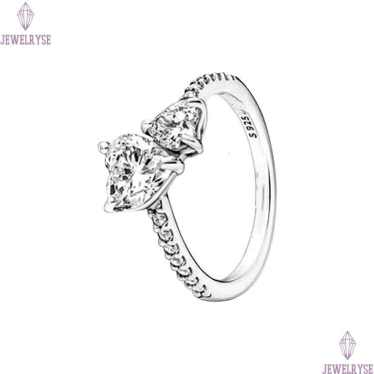 S925 silver luxury love double heart designer ring for women shine crystal cz zircon diamond retro vintage band engagement rings jewelry