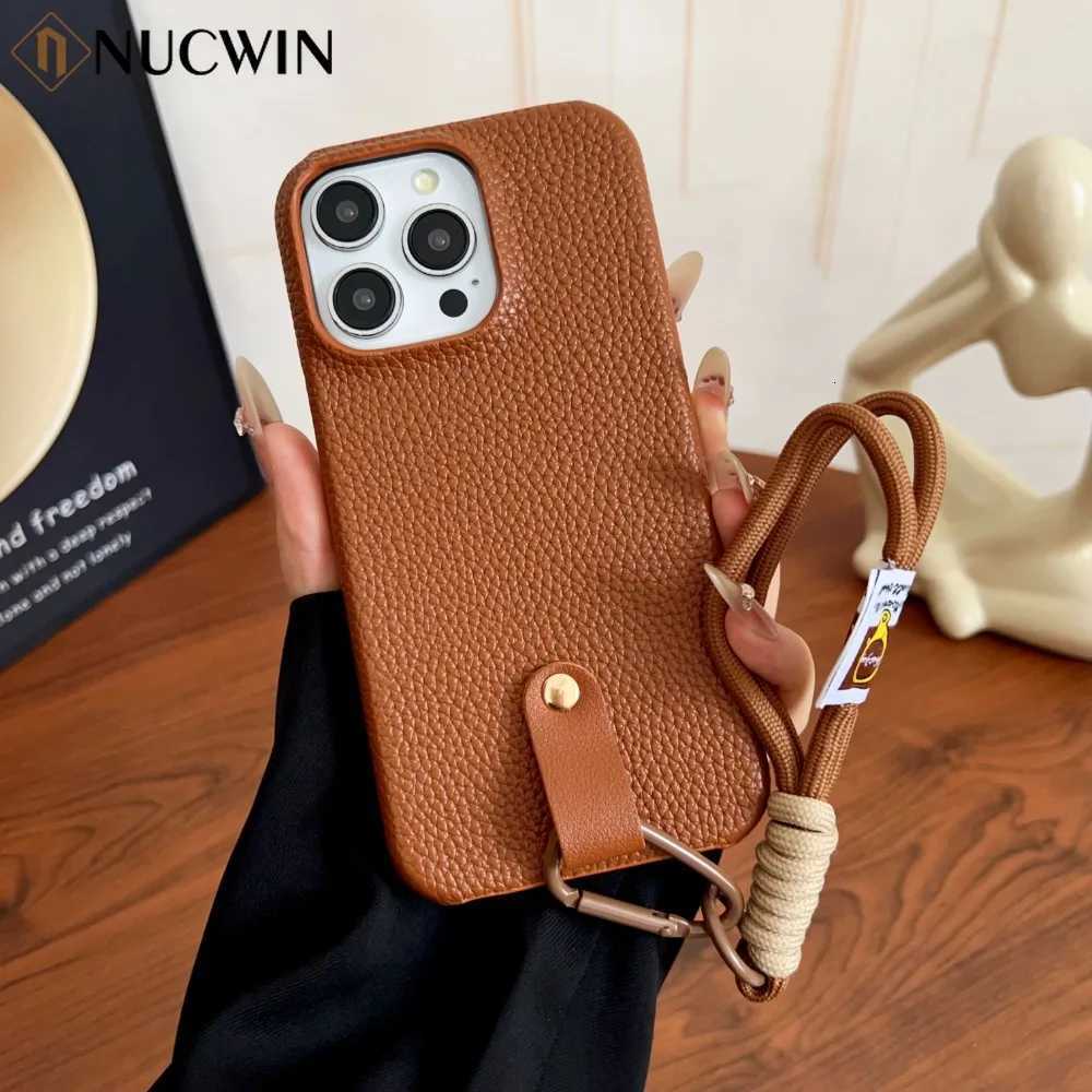 Luxury Lichee Pattern Leather Case For iPhone 16e 15 14 Plus 11 12 13 Pro Max With Wristband Lanyard Silicone Shockproof Cover C251209