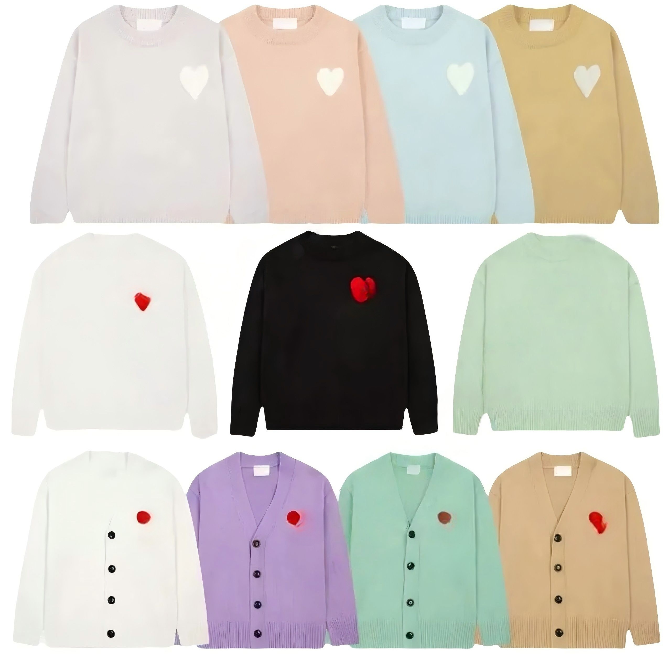 Fashion men's and women's wear designer shirt knitted sweater embroidered heart solid color big love crewneck long sleeve knitted pullover French High street Jumper