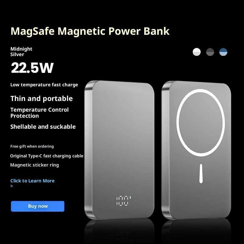 tra-thin metal digital display PD magnetic power bank thin large capacity tra-thin cpact wireless charging power bank H251209
