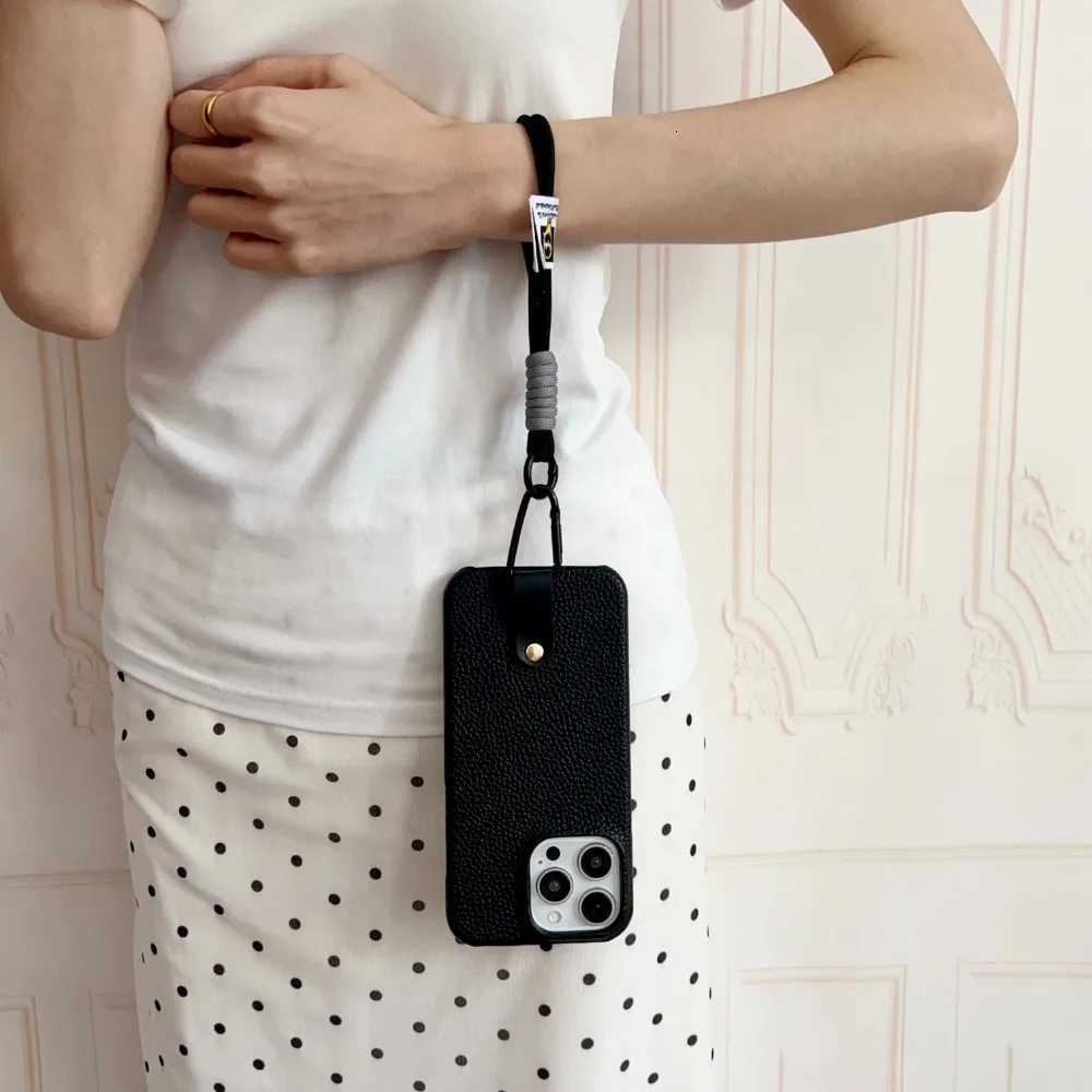 Luxury Lichee Pattern Leather Case For iPhone 16e 15 14 Plus 11 12 13 Pro Max With Wristband Lanyard Silicone Shockproof Cover C251209