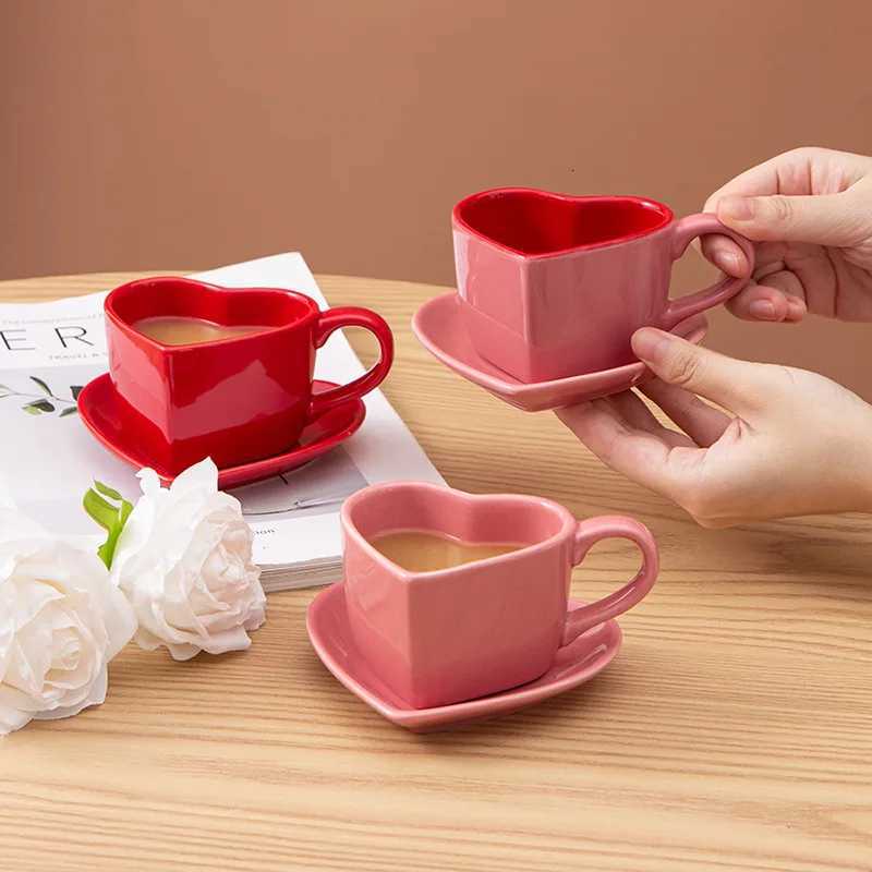 Set High-End Love Coffee Cup Vntines Day Gift Controlled Quantity Fat Reduction Cup Red Ceramic Cup H251209