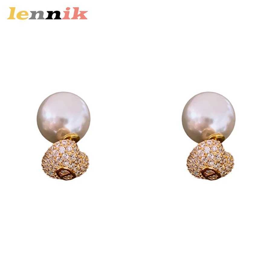 LENNIK Real Gold Plated Silver Needle Heart-Shaped Pearl Earrings French Retro Light Luxury Earrings Versatile for Daily/Party J251208