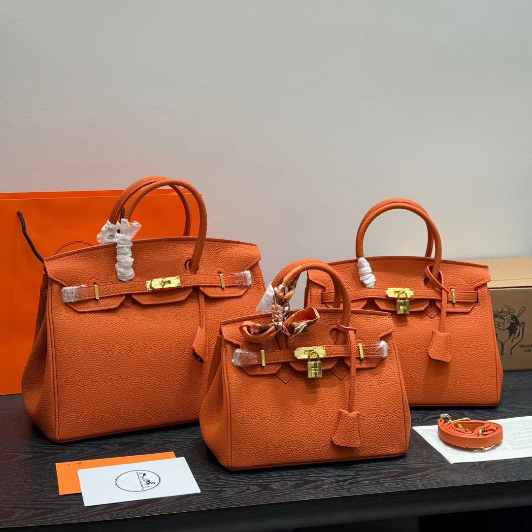 Designer bag Womens orange Handbag 25cm 30cm 35cm Genuine 3 size Leather Handmade Lock Inner Zipper Pocket Fashion Shoulder Bag quality handbag 10A.