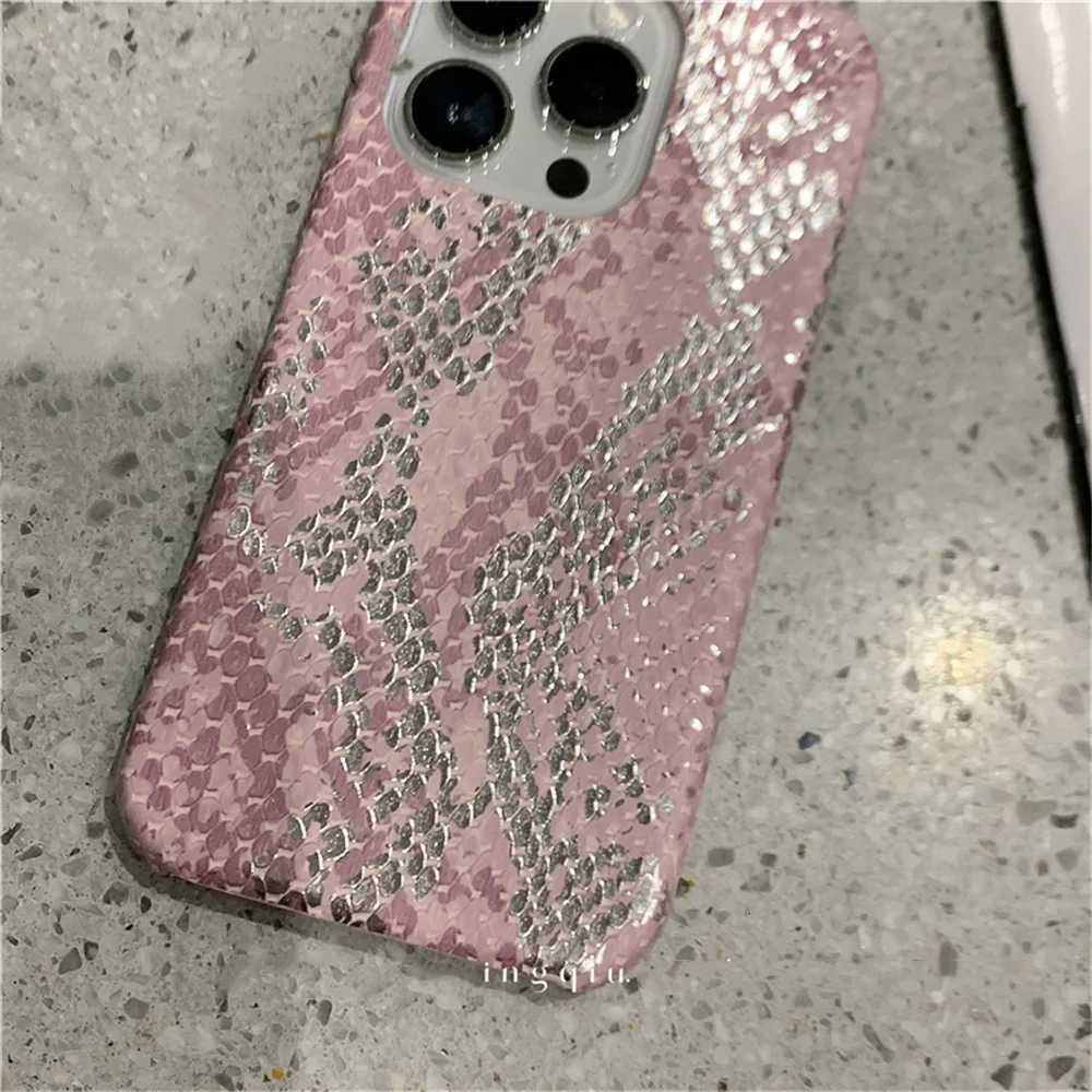Luxury Glossy Snake Skin Print Leather Phone Case For iPhone 15 14 13 12 Pro Max Plus INS Glitter Camera Protection Soft Cover C251209