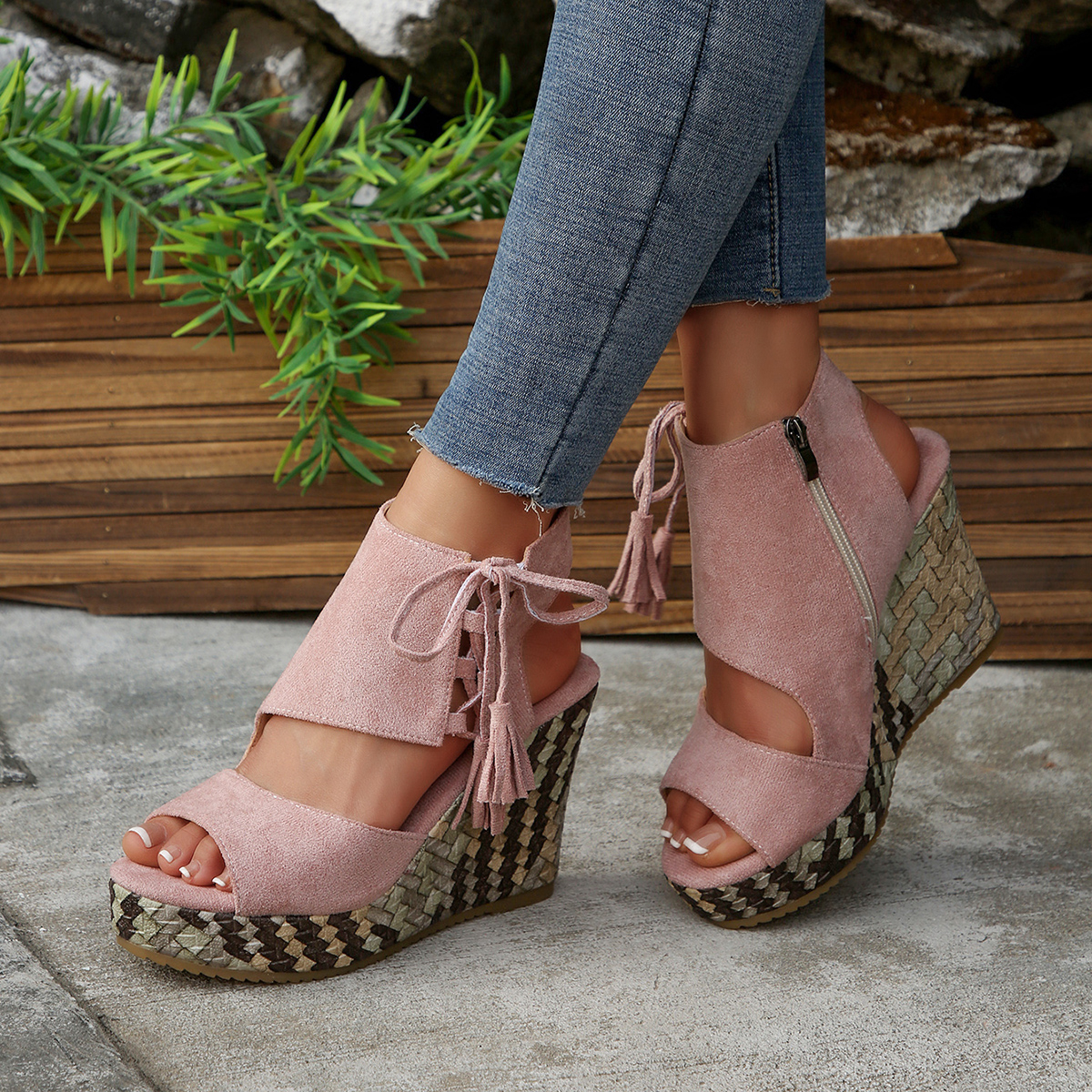 Women Wedges High Heels Sandals Women Designer Platform Sandals Platform Wedges Open Toe Ladies Shoes Summer High Heels Slope Sandals Leather ZIP Roma