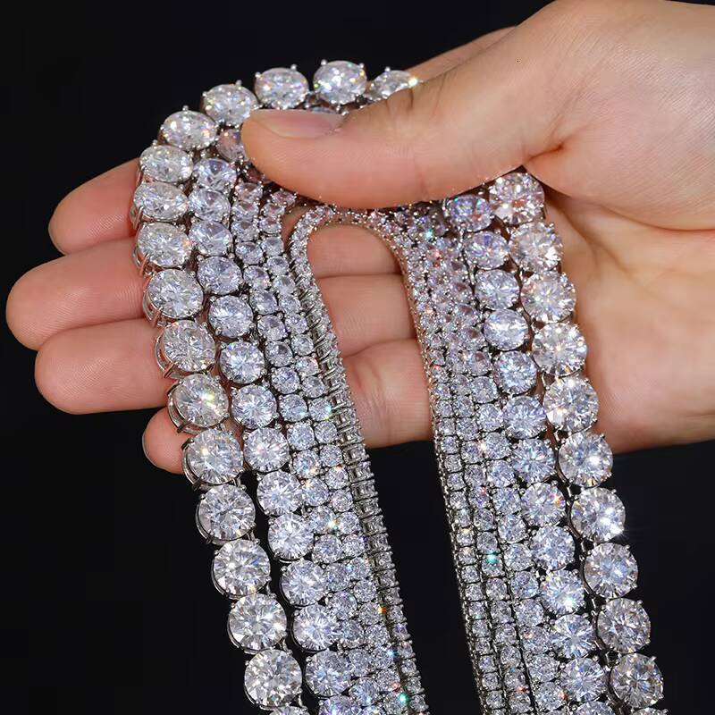 Dropshipping Fashion 2mm 3mm 4mm 10mm 925 Sterling Silver VVS Moissanite Diamond Sparkling Classic Tennis Chain Necklace