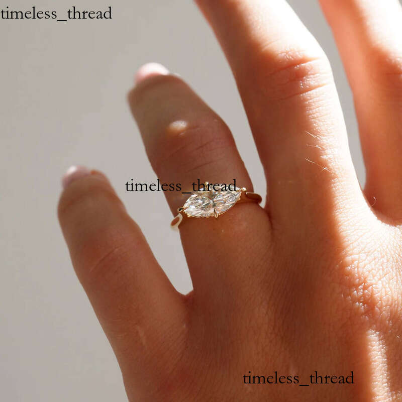 Marquise Cut Grown Engagement Gold Wedding 1.26 Ct East to West Lab VVS Moissanite Bri Ring - view 4