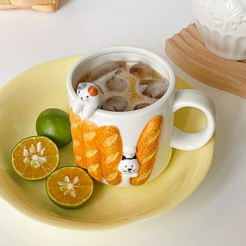 Japanese Cartoon Ceramics Coffee Cups Cute Cat Cup Personality Gift Household Cartoon Kawaii Breakfast Oat Milk gs H251209