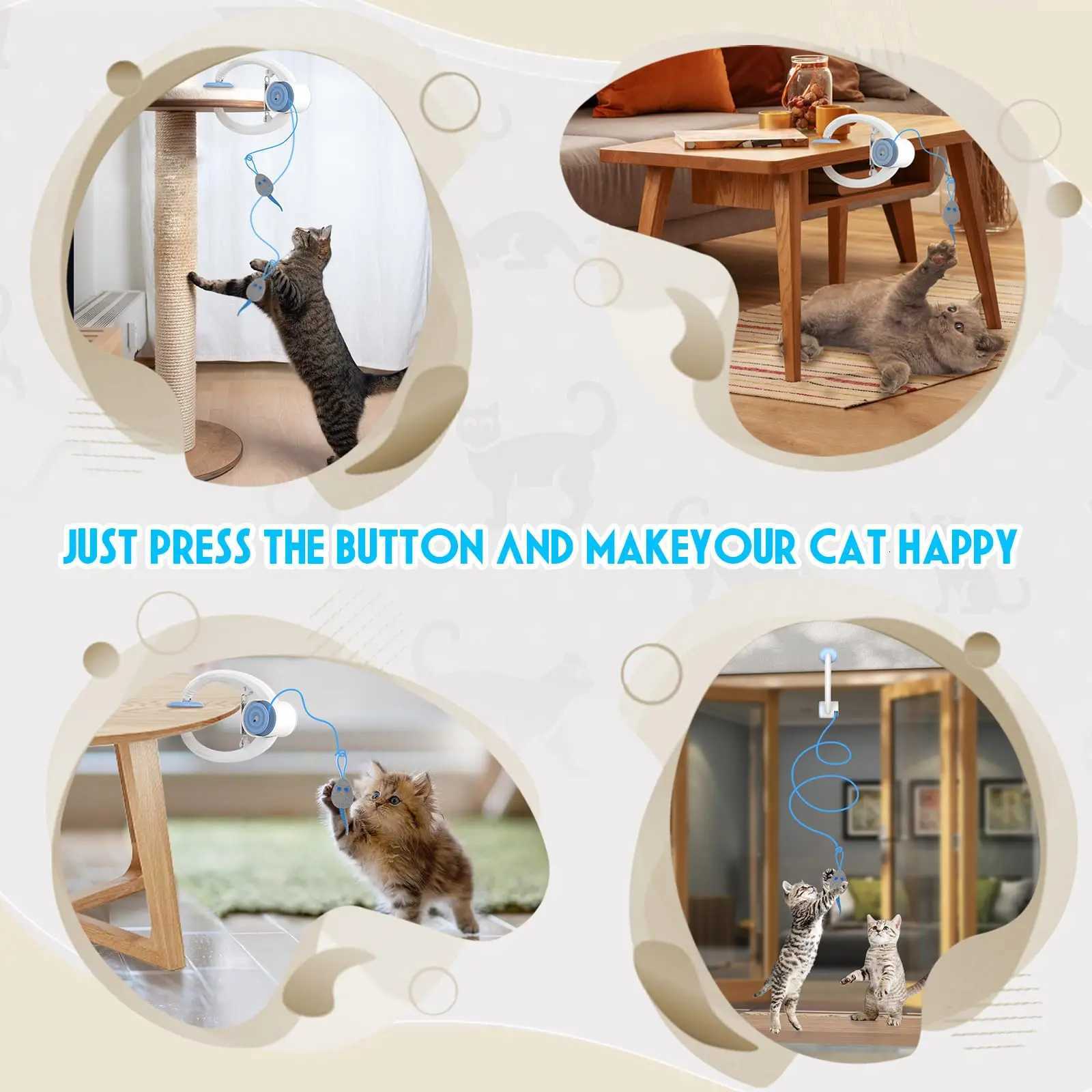 Door Hanging Auto-Rebound Cat Toy Retractable Kitten Teaser with 3 Catnip Mice Interactive Pet Play Toy for Indoor Cats - Whit M251209