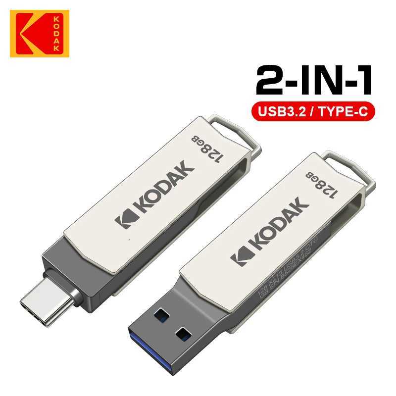 TYPE C Metal 2 in 1 USB 32 Flash Drives Memory Stick Pen Drive Storage Devs 64GB 128GB Rotate Disk C251209