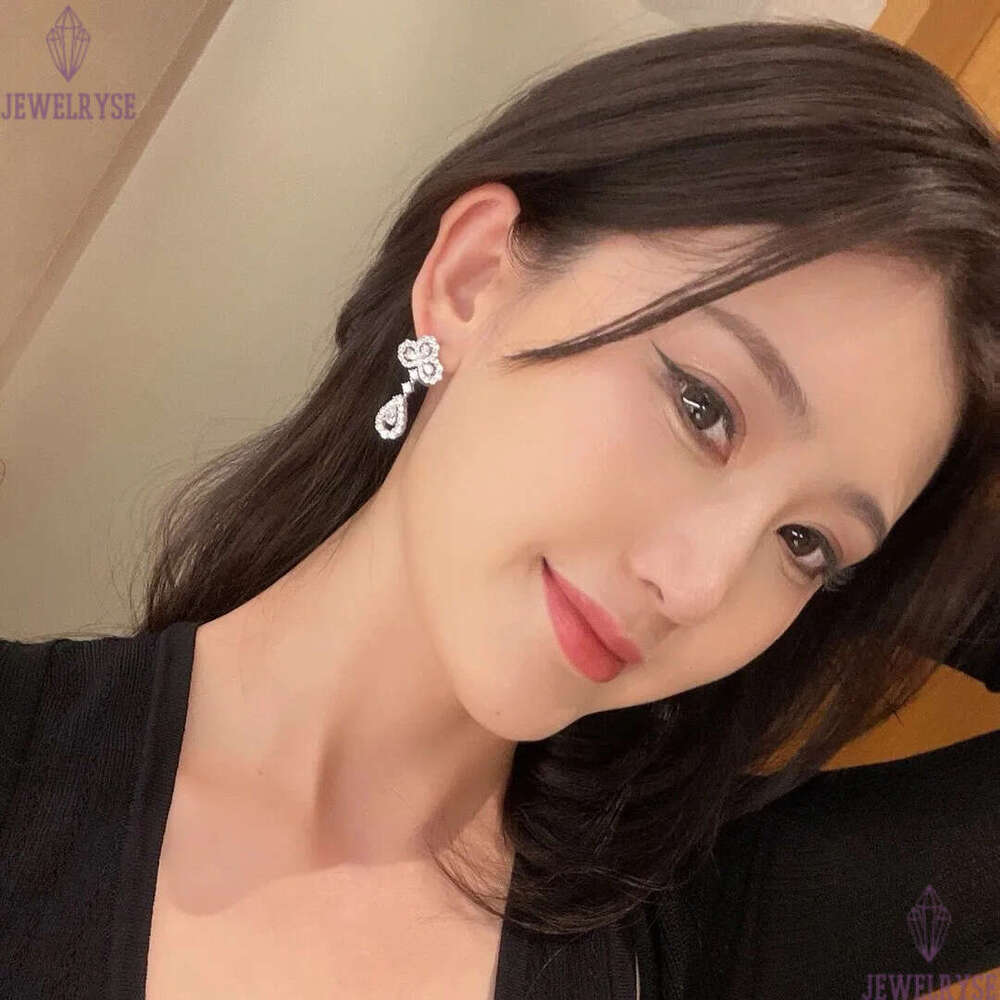 Luxury waterdrop drop flower tassel designer earrings stud for women top grade shine crystal fashion flowers romantic charm earring ear rings jewelry