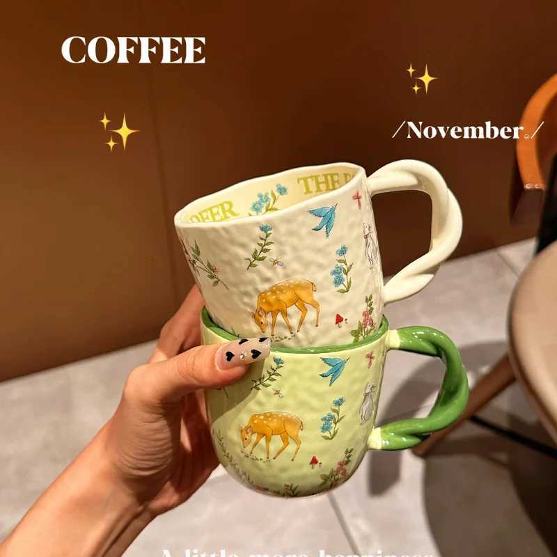 Fabric Texture Fairy T Forest gHe Off Fried Dough Twists Handle Cartoon Bear Ceramic CupBreakfast Milk Coffee Cup H251209