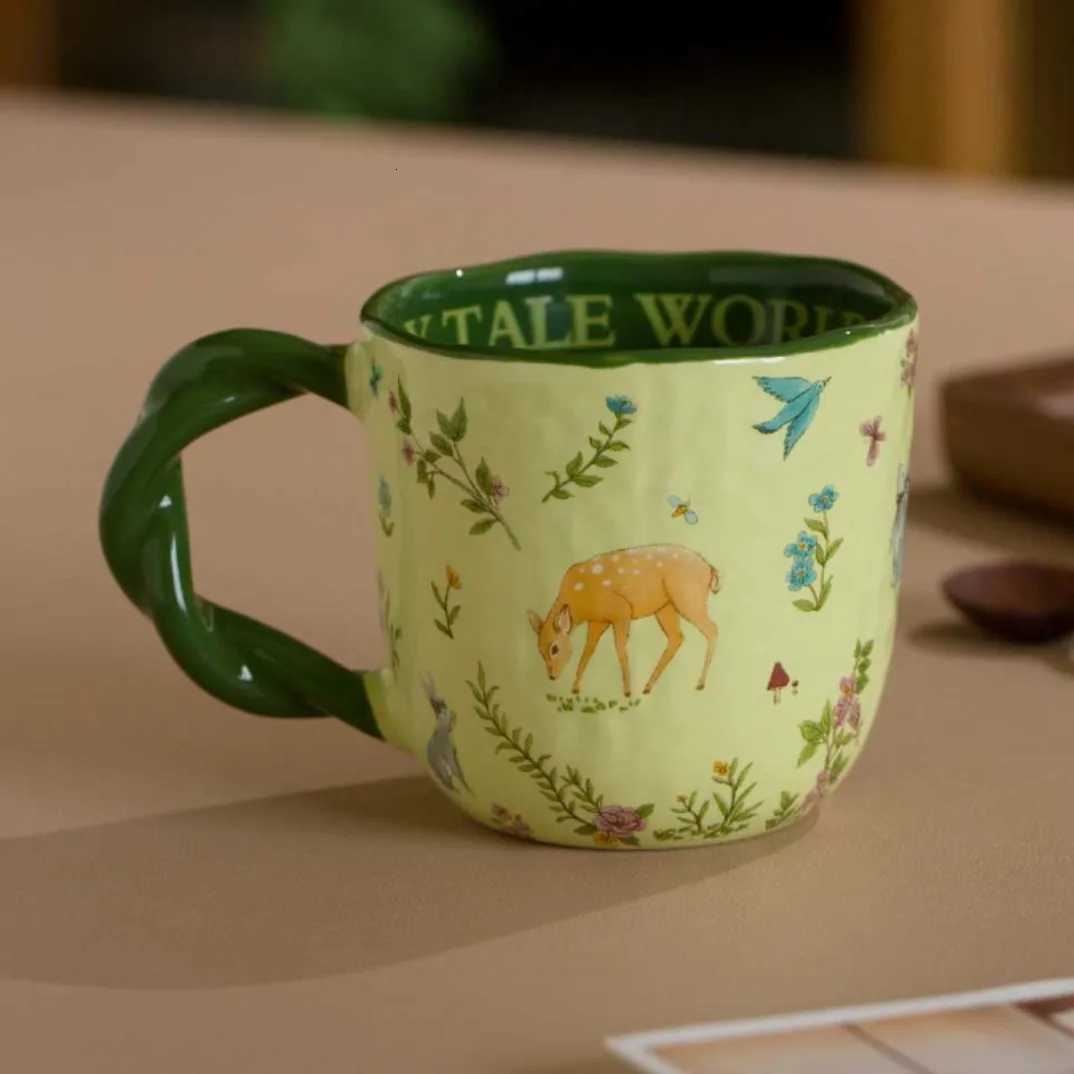 Fabric Texture Fairy T Forest gHe Off Fried Dough Twists Handle Cartoon Bear Ceramic CupBreakfast Milk Coffee Cup H251209