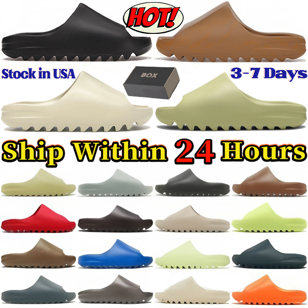 With Box Designer Slides Local Warehouse Slippers Onyx Bone Resin Ochre Glow Green Stock in USA Slipper Mens Womens Shoes Summer Beach Slide Classic Sandals Size 36-47