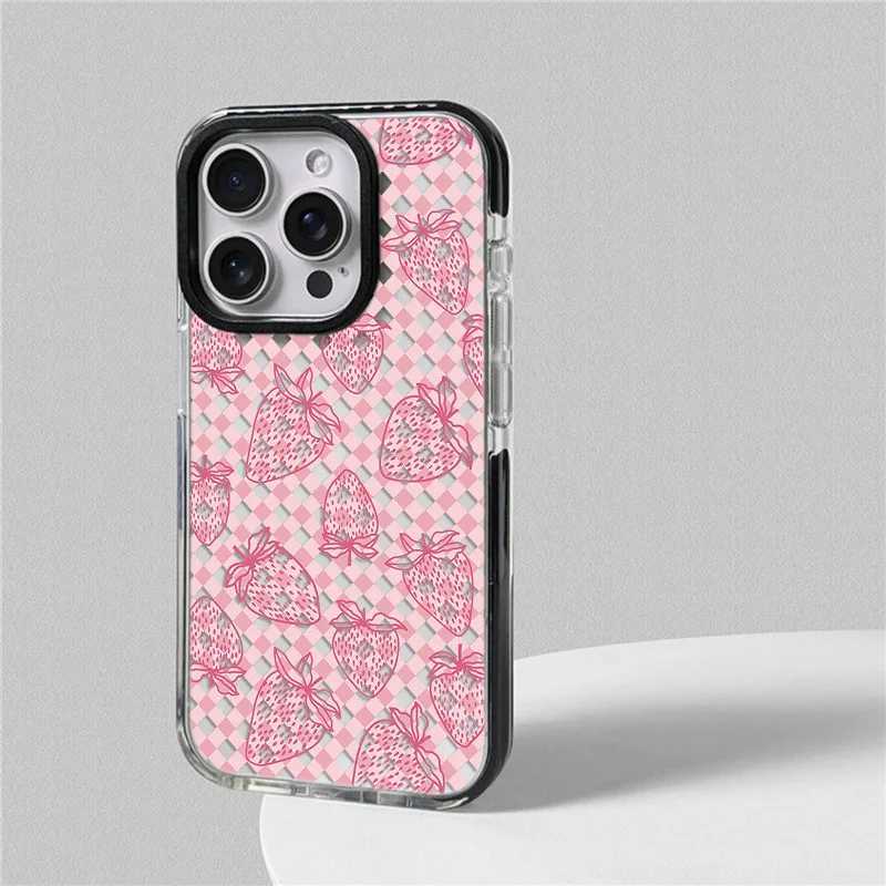 Plaid Strawberry Phone Case For iphone 17 16 15 14 13 12 11 Pro Max Plus Air Soft TPU Shockproof Back Cover C251209