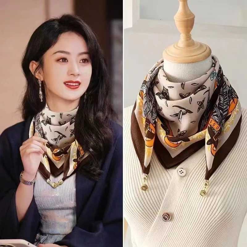 Luxury Luxury Magnetic Buckle Silk Scarf Women Print Square Scarf For Autumn Winter Warmth And Cold Resistance Fashionabl Scarves Y251208