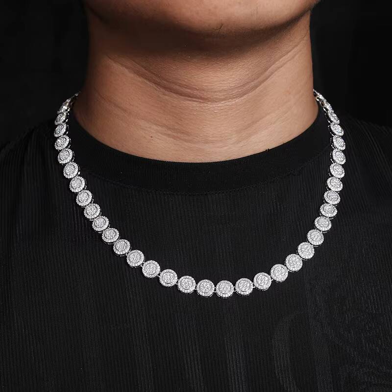 New Design Unisex Gra Certificate Hip Hop 9mm 925 Solid Silver Flawless D Moissanite Diamond Cluster Tennis Necklace