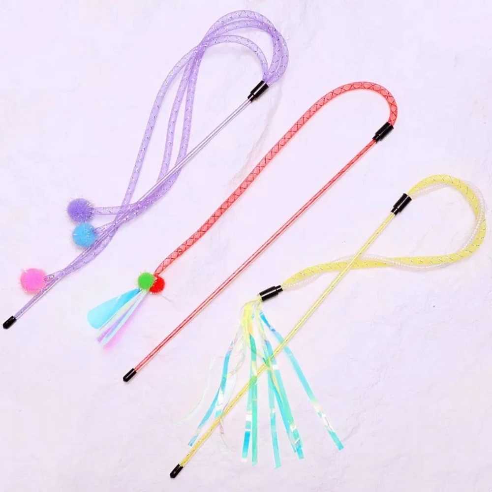 2pcs/3pcs Cat Toys Tassel Cats Teaser Stick Interactive Cat Toy with Bell Colorful Ball Cats Toy Elastic Mesh Kitten Toys M251209