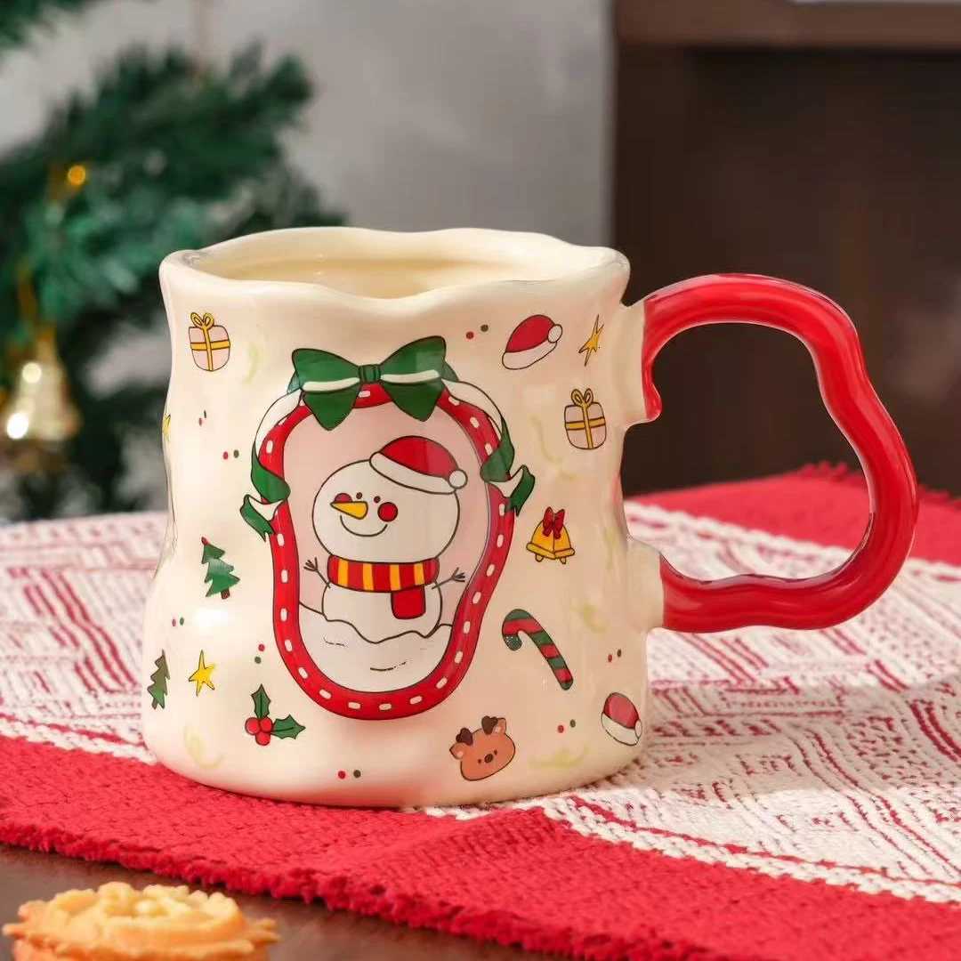 Christmas Ceramic Cup Set 380ML Festive gs with Snowman/Santa/Tree Patterns Cute Design Ideal Xmas Gift Drinkware 4 Styl H251209