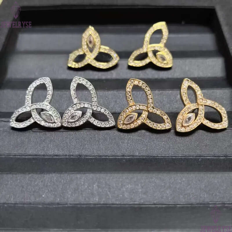 2025 new classic clover designer earrings for women girls sweet leaf leaves hollow full diamond 18k rose gold silver crystal earings ear rings jewelry