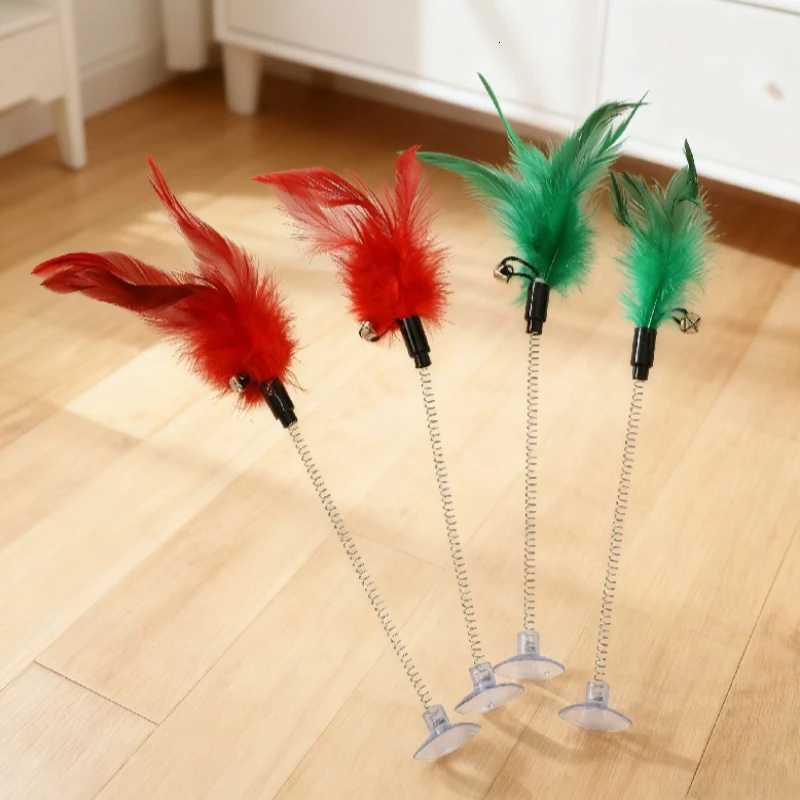 5pcs Cat Teaser Stick Toy Spring Suction Cup Feather Squeaky Interactive Kitten Toy Bite-resistant Training Cat Toy Supplies M251209