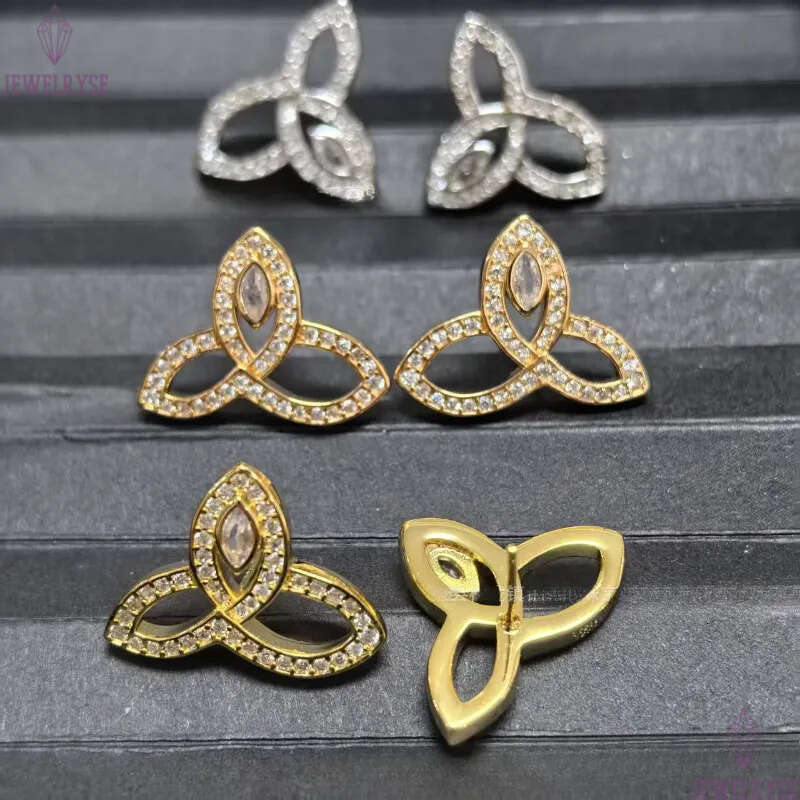2025 new classic clover designer earrings for women girls sweet leaf leaves hollow full diamond 18k rose gold silver crystal earings ear rings jewelry