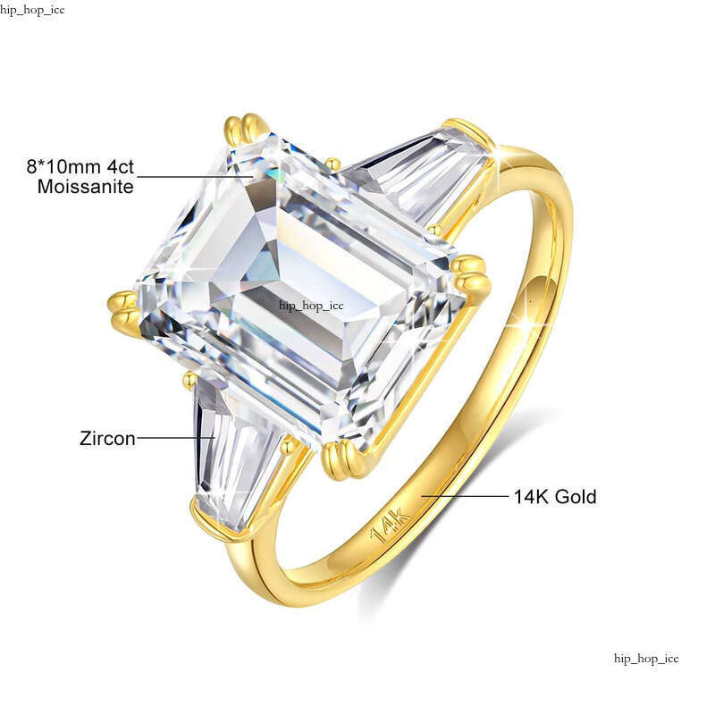 VVS Moissanite Premium Women New Year Gift 3 Gemstones 4 CT Emerald White Carbonite Hollow 14k Gold Luxury Engagement Jewelry Ring