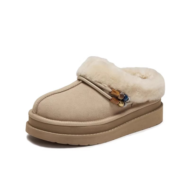 free shipping winter designer new platform beaded snow boots slip on fleece lined warm women outdoor shoes apricot camel