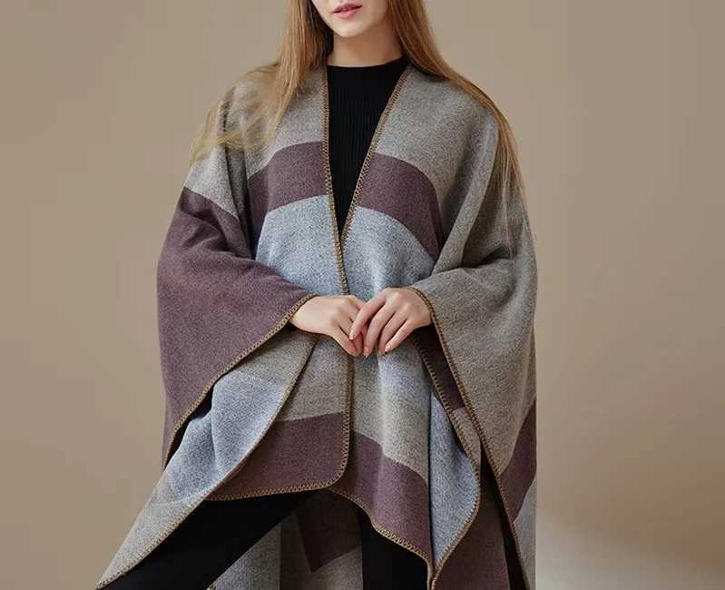 Luxury Thick double-sided imitation patchwork warm fashionable womens cloak shawl outer coat for autumn and winter Y251208