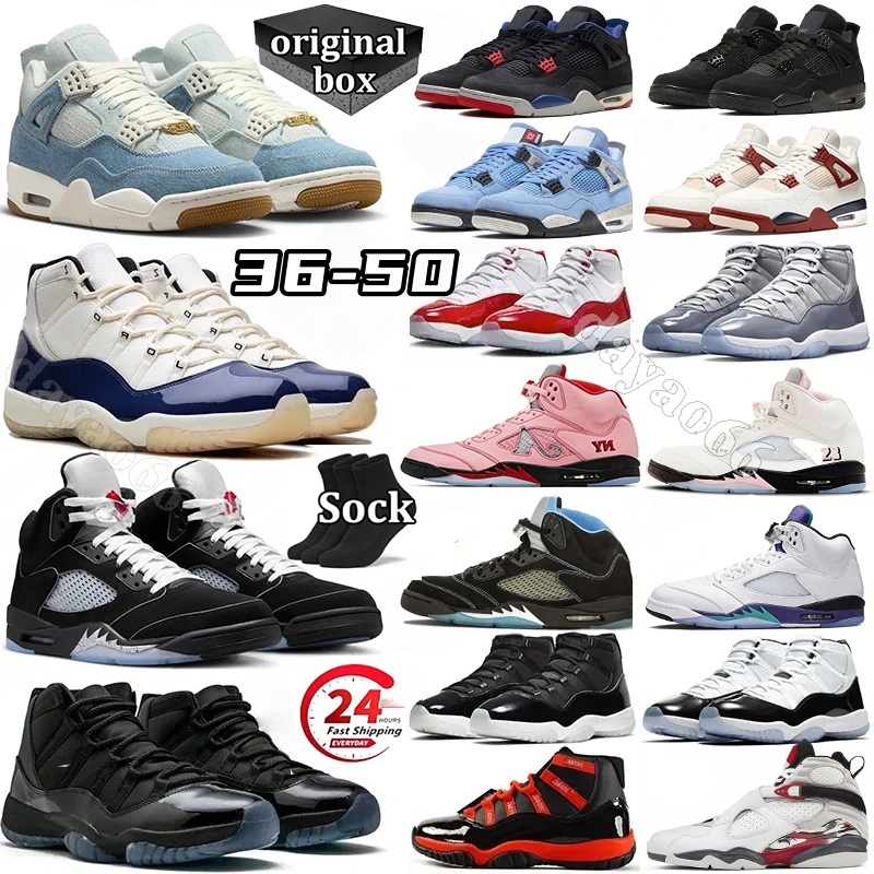 With Box 4s 5s 11s basketball shoes 4 Black Cat 11 Gamma Pearl H-Town Taxi Varsity Red Pearl Pink Canyon Purple Orchid Thunder men women sneakers trainers sports shoe