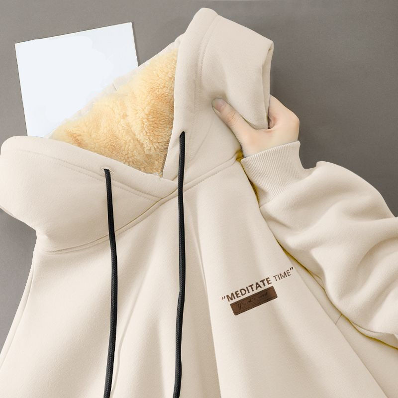 Men's Student Hoodie: Winter Lamb Fleece Thickened Loose Casual Versatile Couple-Style Hooded Top