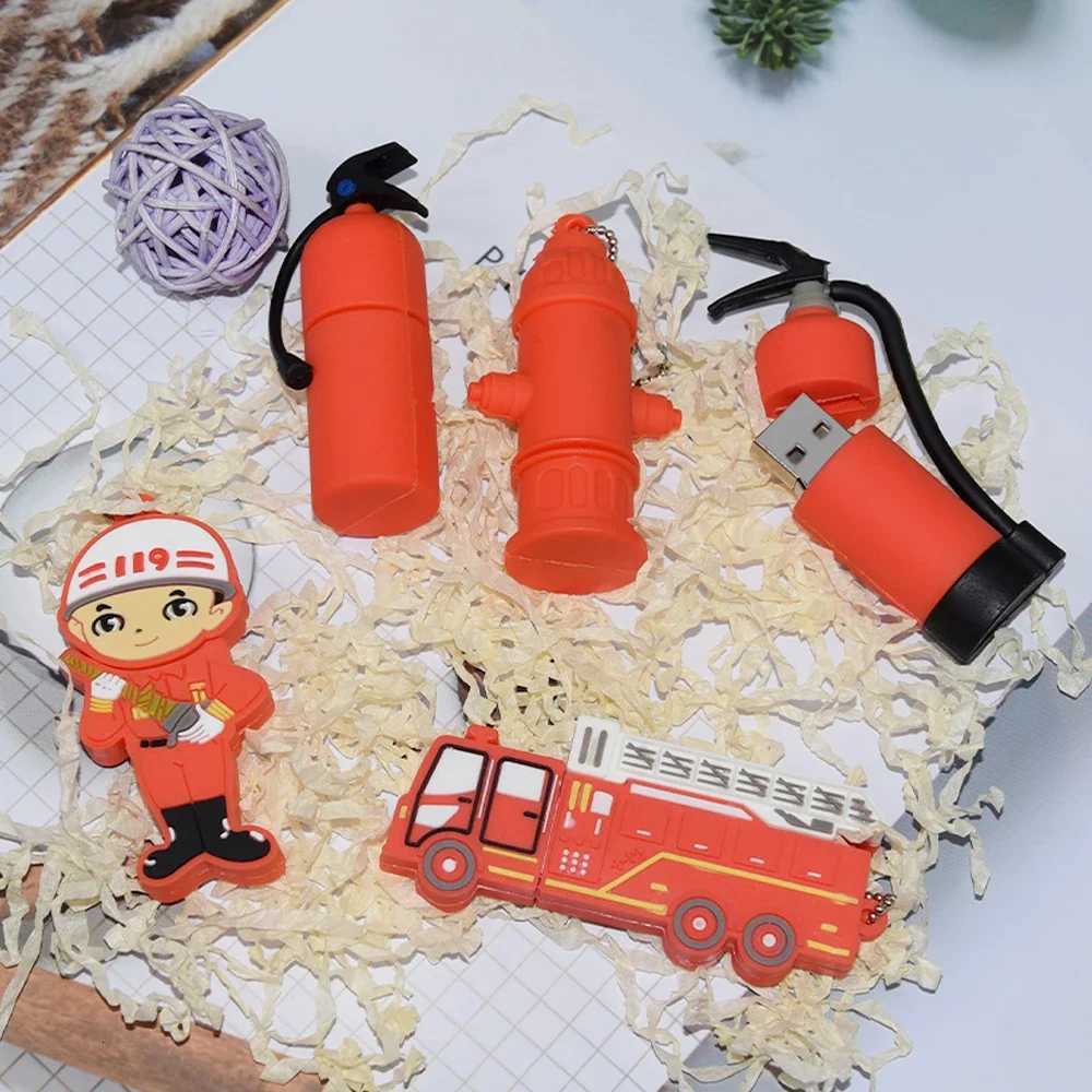 Cartoon Fireman Extinguisher Pendrive Fire Truck 128GB Pen Drive 256G USB Flash Drive 16GB 32GB 64GB Memories Cle USB Stick Disk C251209