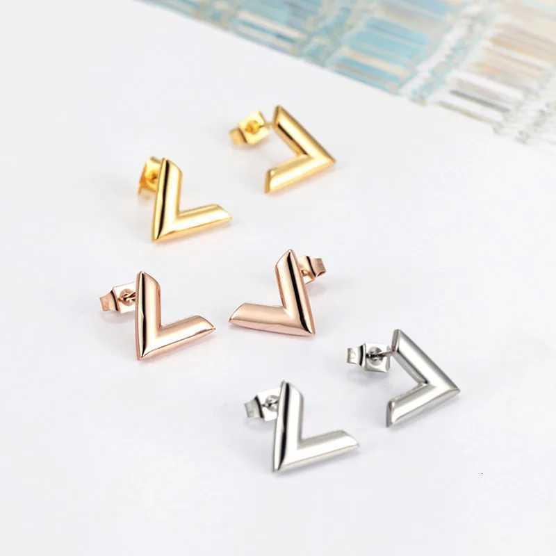Earrings Trend Luxury Brand Jewelry Simple Design V Letter Stainless Steel Stud Earring For Women Gold-Color Elegant Party K251209 H260202