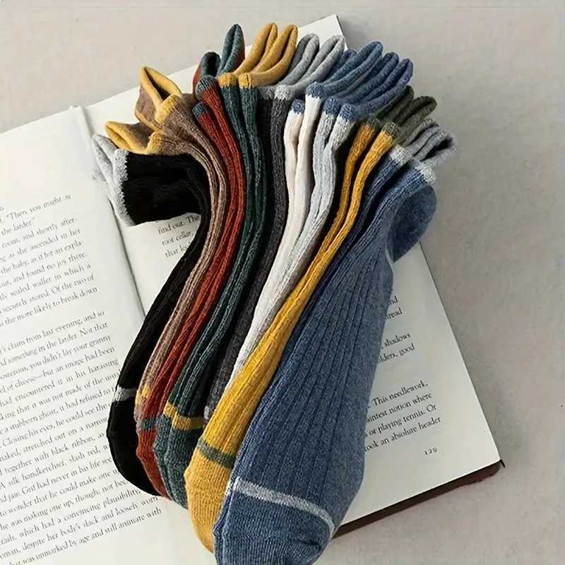 5/10 Pairs Men Spring Summer Color Blocked Socks Fashionable Stripes Anti Odor Sweat Absorbing Breathable Sports Leisure SocksT251209