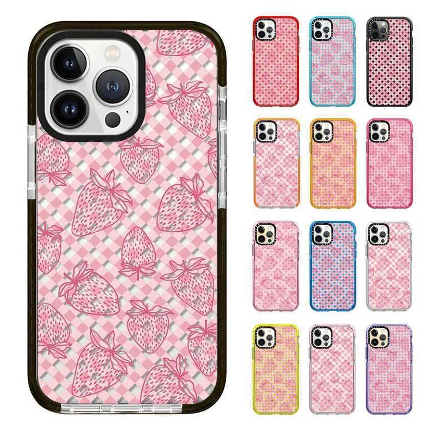 Plaid Strawberry Phone Case For iphone 17 16 15 14 13 12 11 Pro Max Plus Air Soft TPU Shockproof Back Cover C251209