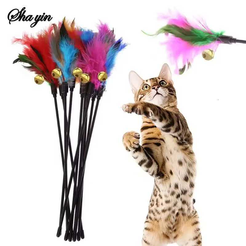 5pcs/set Cat Interactive Wand Colorful Feather Chicken Feather Cat Stick Bell Portable Creative Fashion Novelty Pet Cat Supplies M251209